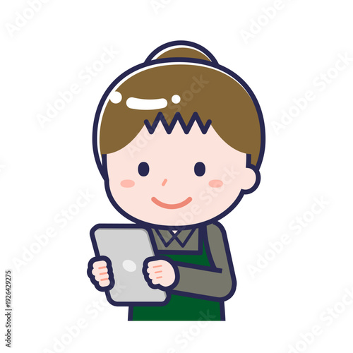 タブレットを使う「飲食店の店員」の女性