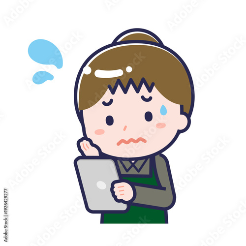 タブレットを使う「飲食店の店員」の女性