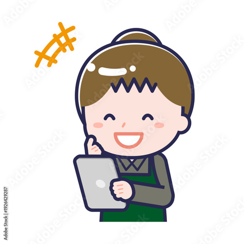 タブレットを使う「飲食店の店員」の女性