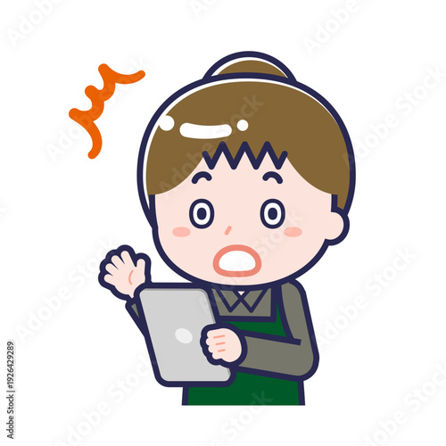 タブレットを使う「飲食店の店員」の女性