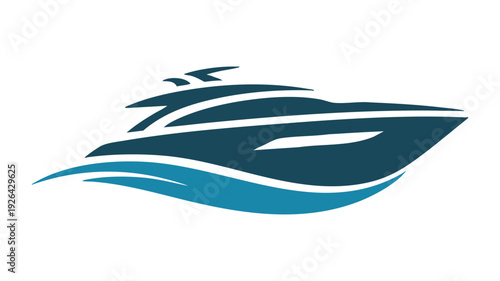 Dynamic wave logo with abstract boat design in deep blue tones