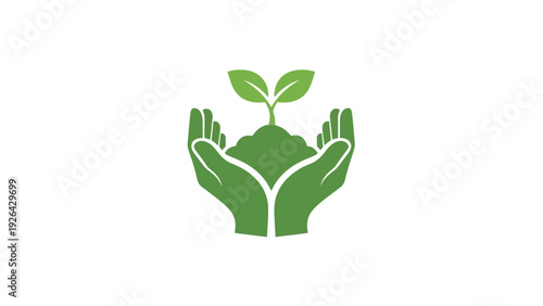 Hands holding green earth with seedling.