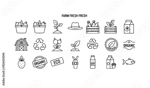 Organic Drinks and Natural Beverage Thin Line Vector Icons