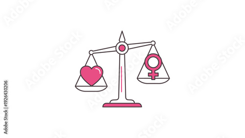 Equality balance scale with heart symbol.