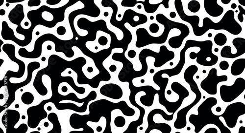 Seamless white organic blob pattern with flowing amoeba shapes on black
