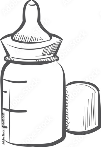 Baby bottle doodle. Child milk plastic container