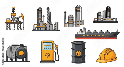 Oil and gas industry production and transportation equipment illustration.