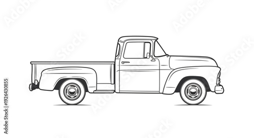Vintage Pickup Truck Line Drawing.