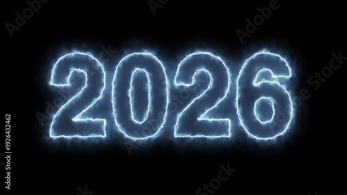 Happy New Year 2026, Neon Text on Black Background