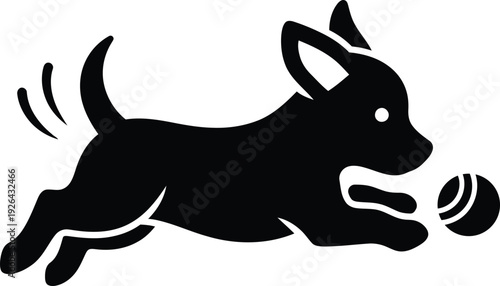 Black silhouette of a running dog isolated on transparent background