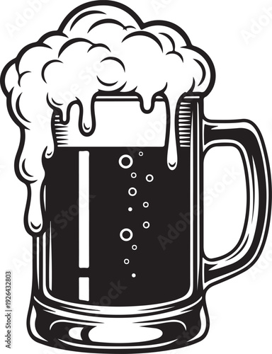 Black beer mug with foam froth
