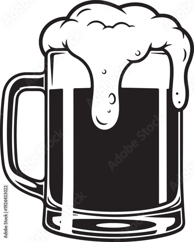 Black beer mug with foam overflowing
