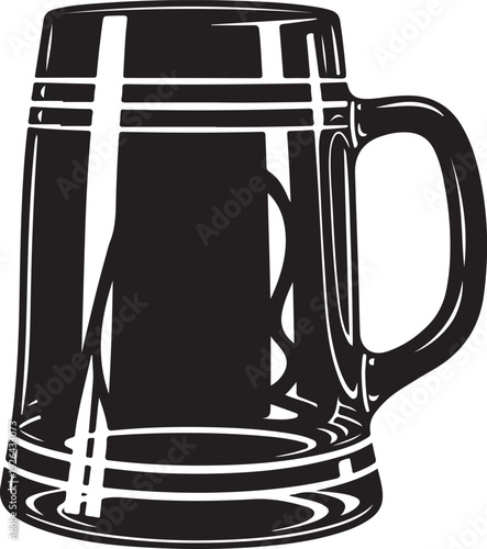 Black beer mug with handle white background
