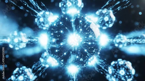 Floating spheres with AI-like glowing nodes animation background