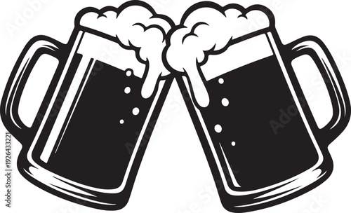 Two beer mugs clinking together with foam toast celebration 1