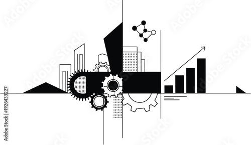  A simplified blueprint-style silhouette of a building or structure, with key elements clearly defined
