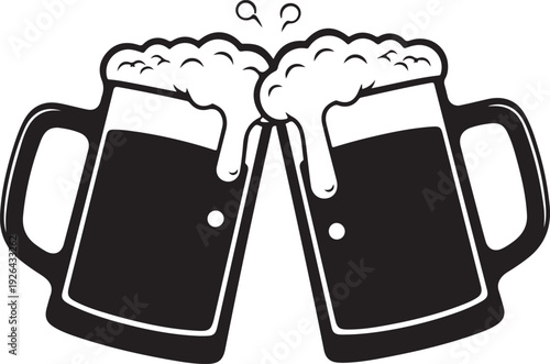 Two beer mugs clinking together with foam toast celebration 2