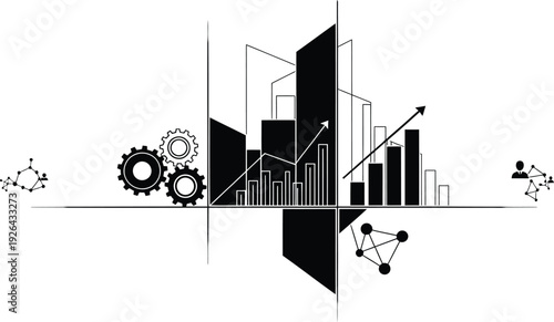  A simplified blueprint-style silhouette of a building or structure, with key elements clearly defined