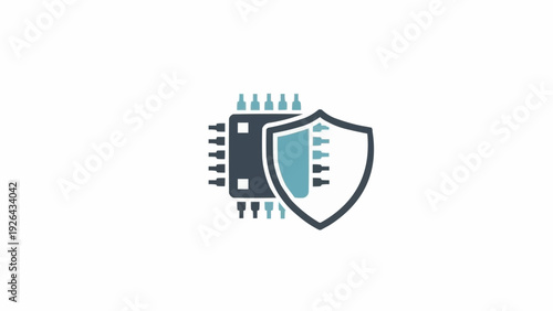 Shield and microchip security symbol icon.