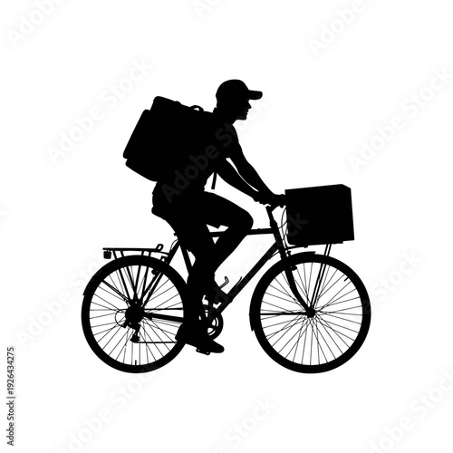 Delivery cyclist riding with large bag on back