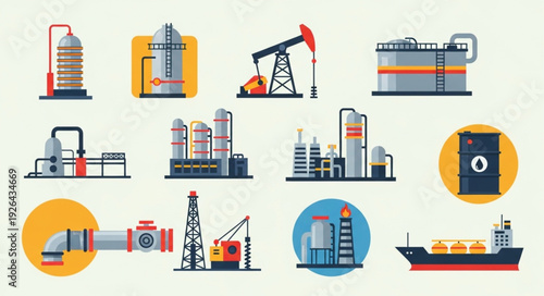 Illustrative depiction of oil and gas industry infrastructure and equipment.