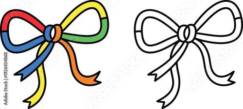 Brightly Colored Ribbon Bow Vector Festive Celebration & Gift Decoration Graphic