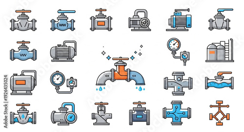 Collection of various industrial valves and pumps for fluid control and management.