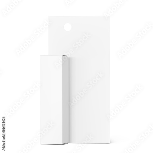Hanging packaging box mockup for cosmetics, accessories. Half side view. Vector illustration isolated on white background. Ready and simple to use for your design. EPS10.