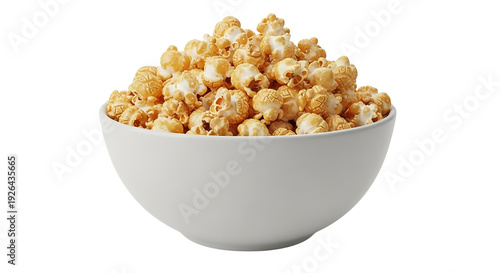 Bowl of sweet caramel popcorn isolated on transparent background for cinema snack