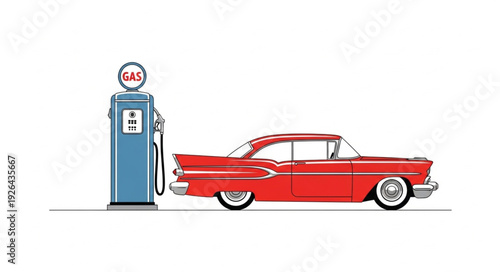 Vintage Red Convertible Car Gas Pump.
