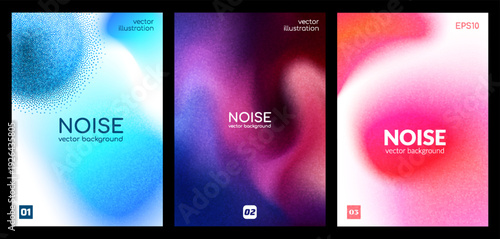 Pink and blue blurred gradient background wavy noise gradation, abstract grainy mesh and dynamic flow poster vector set