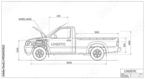 Vintage Truck Blueprint Side View.