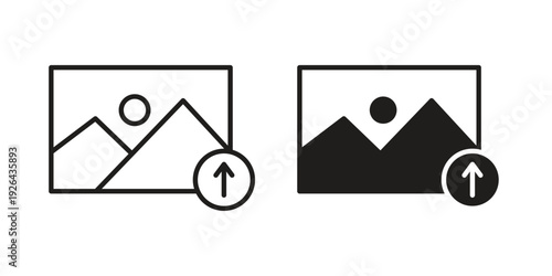 Upload photo icon. simple thin line icon vector illustration pack on white