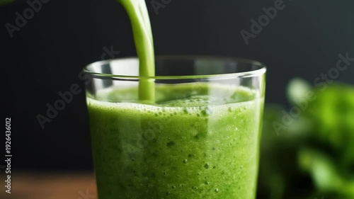 Green detox smoothie pouring into glass