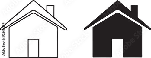 Black and white house with chimney and door line silhouette