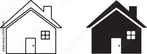 Black and white house with line and filled styles line filled shape
