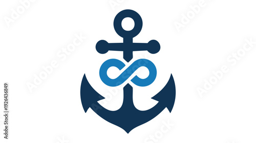 Nautical anchor symbol with intricate rope design in navy blue and white