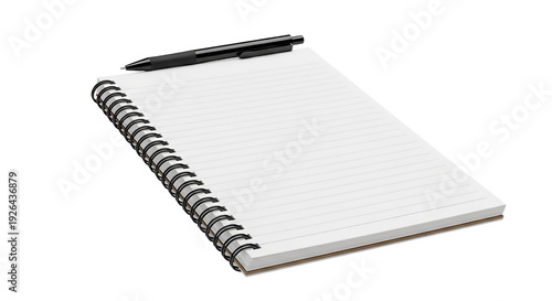 Blank spiral notebook with black pen on transparent background for notes and ideas