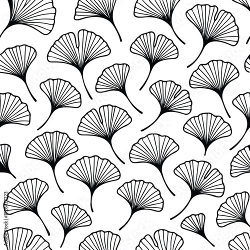 floral outline black and white line art ginkgo biloba leaves transparent