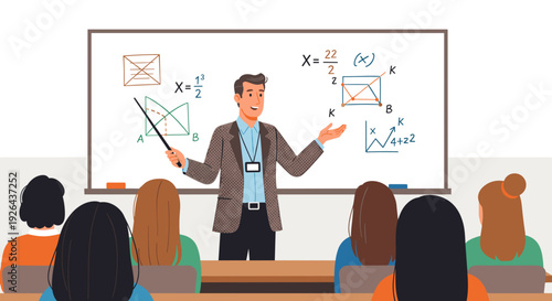 Man Teaching Students with Whiteboard Presentation.