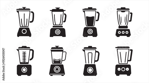 Minimal blender icon pack featuring electric kitchen mixers in clean silhouette design