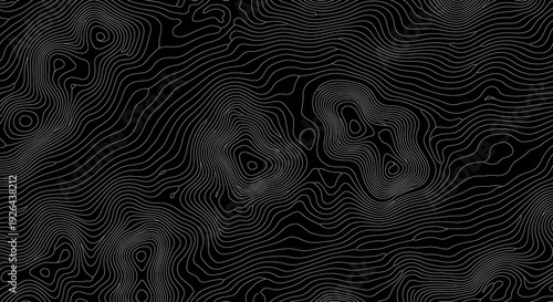 Seamless dark topographic contour with fine black terrain lines on charcoal background