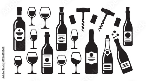 Minimal wine bottle and glass icon pack for bar restaurant and beverage design