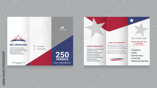 Trifold Brochure America 250. Fully editable vector illustration ready for print.