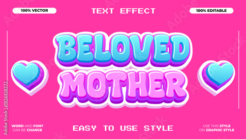 Beloved Mother 3D Text Effect - Customizable Graphic Design Element for Mothers Day and Family Celebrations