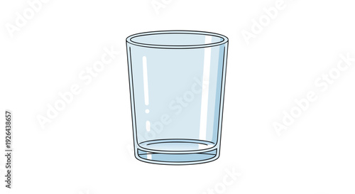 Simple cartoon illustration of an empty clear drinking glass isolated against a bright white background canvas