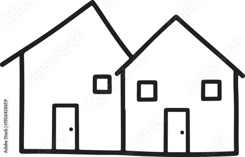 Simple black line of two houses line black white architecture