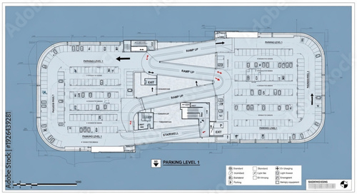 Architectural blueprint of a modern building showcasing detailed floor plan design.