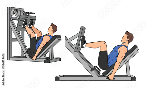 Leg Press Exercise Steps: Man Training Legs on Gym Machine