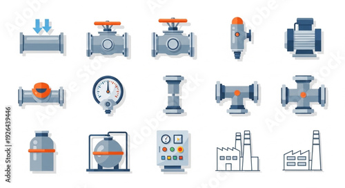Collection of industrial equipment and components for water treatment and distribution systems.